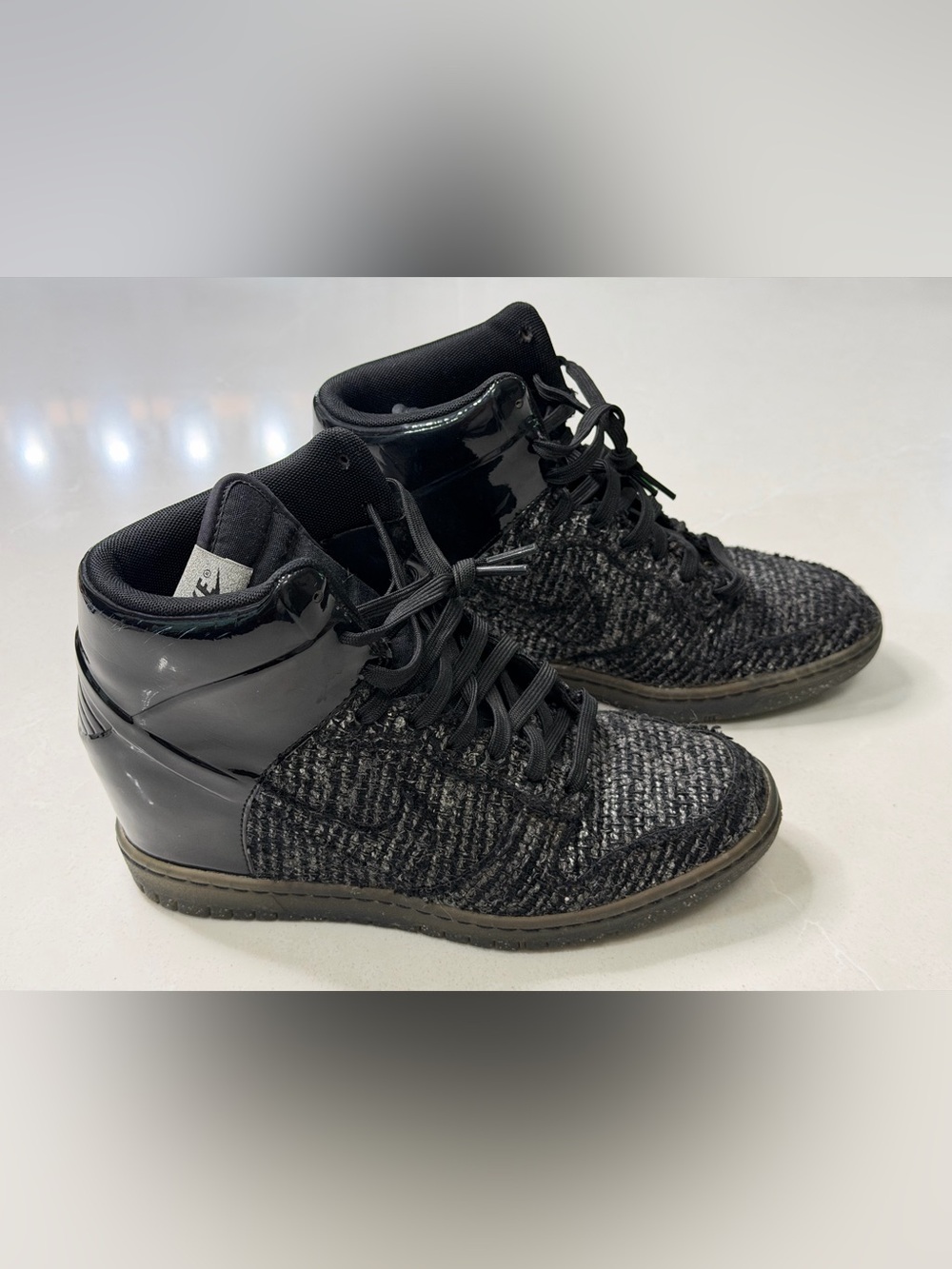 Nike Dunk Sky Hi VT Wool NYE Black Silver Wedge Sneakers 611908-001 Size 9